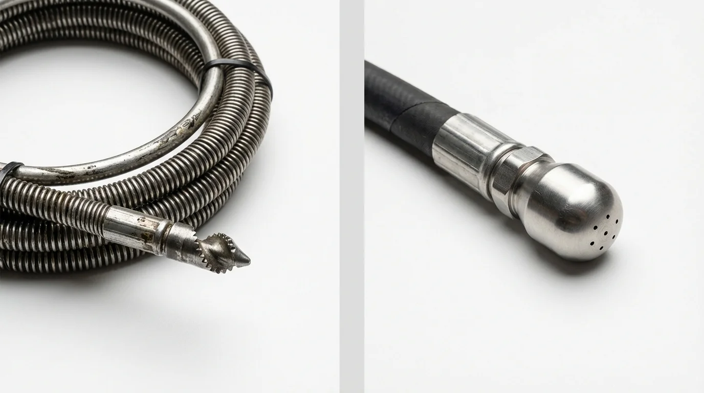 Drain snake cable and hydro jetting nozzle used for drain cleaning in Catlin, IL
