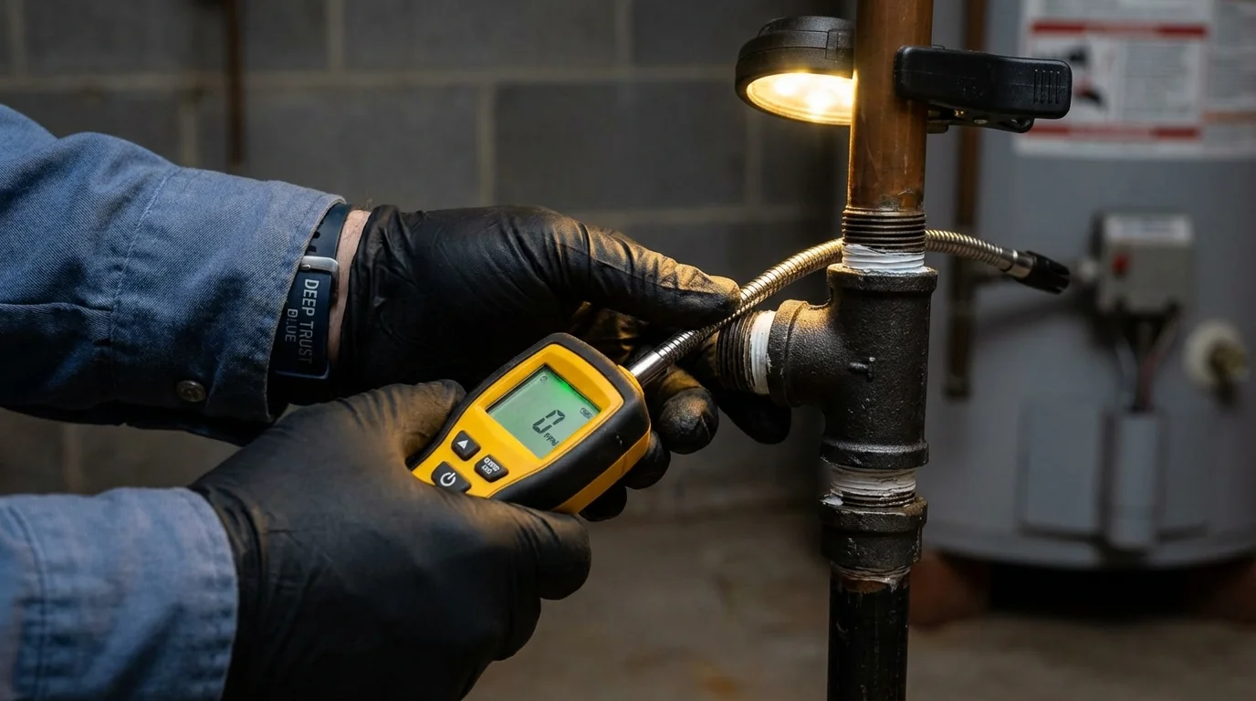 Gas leak detection with electronic sniffer by Johns Plumbing LLC in Catlin