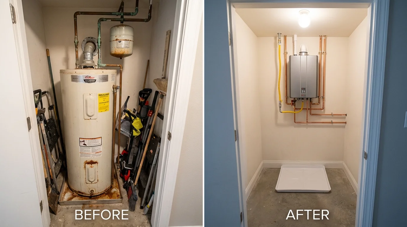 Tank water heater versus wall-mounted tankless unit comparison for Catlin, IL homeowners